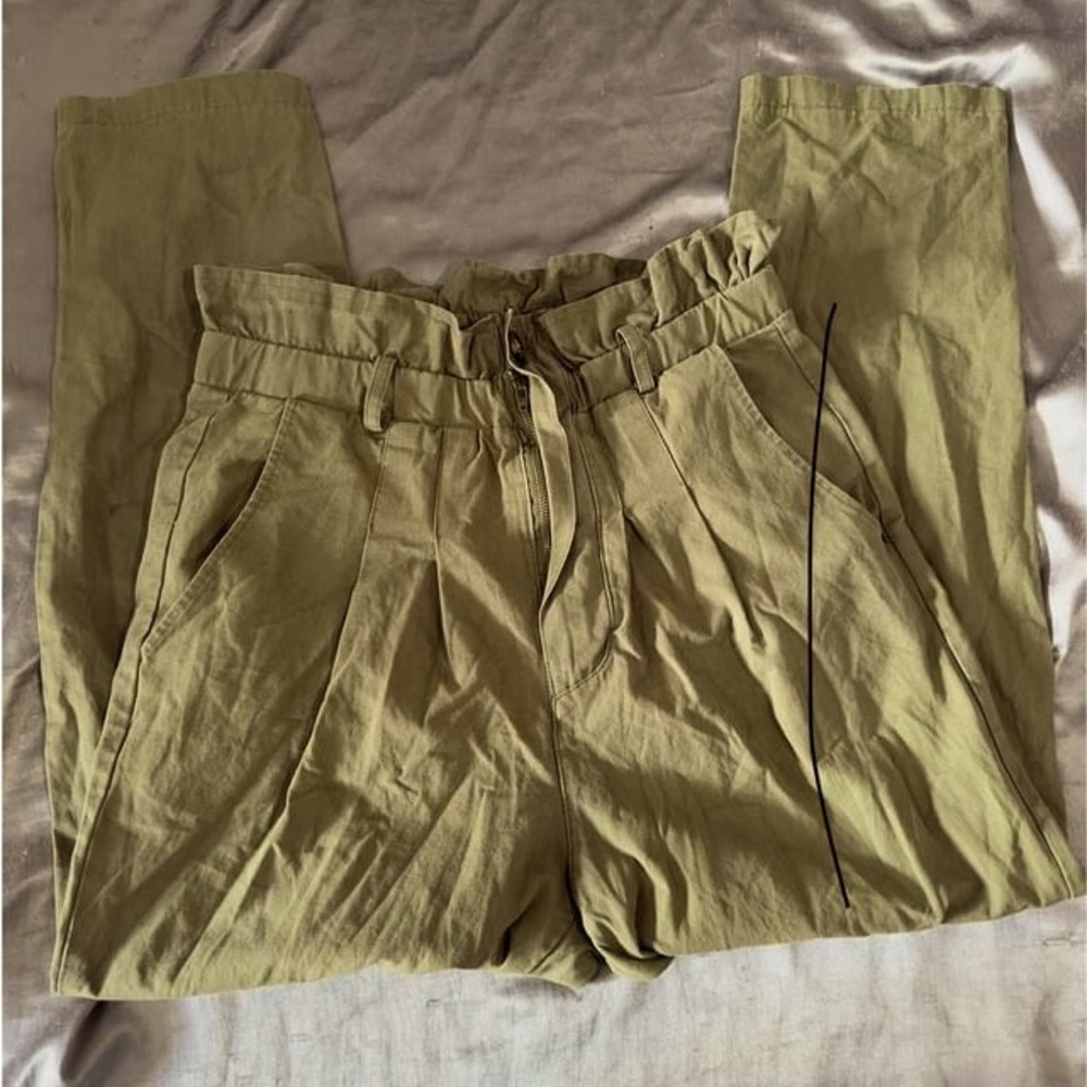 high waisted cinch waist military green pants